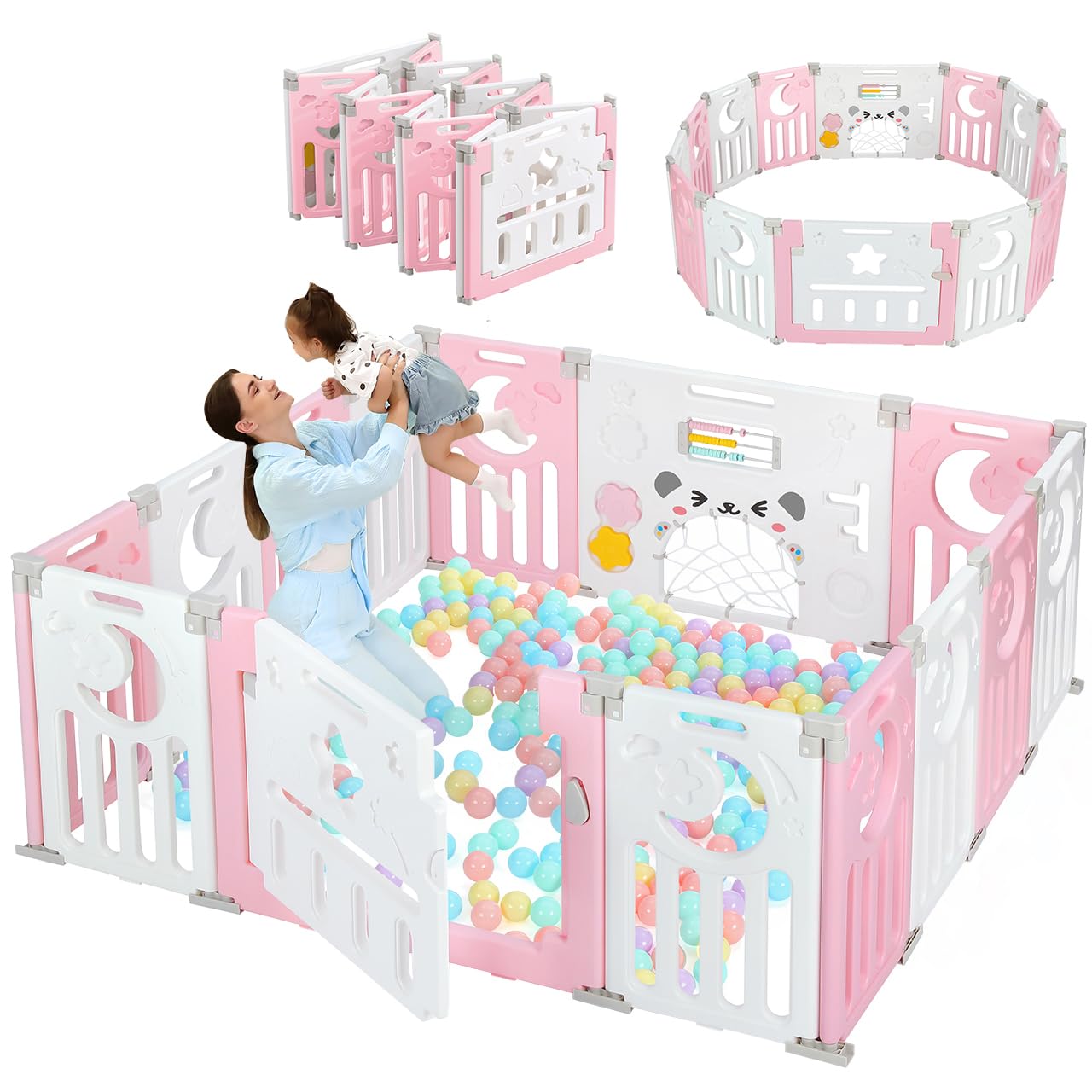 Baby Playpen, Dripex Baby Playard for Babies and Toddlers, 14-Panel Foldable Playpen Adjustable Portable Play Area, Indoor/Outdo