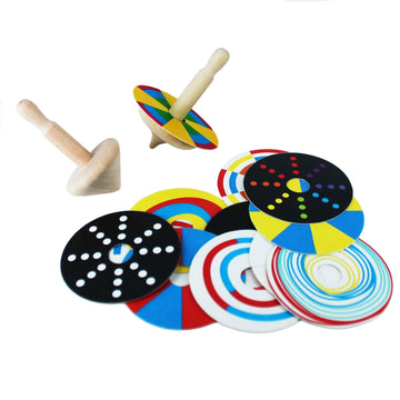 Shumee Handmade Wooden Spin Tops - 2Pcs & Patterns  Organic Fidget Baby Toys  Spinning Top Toy For Balance & Coordination Skills