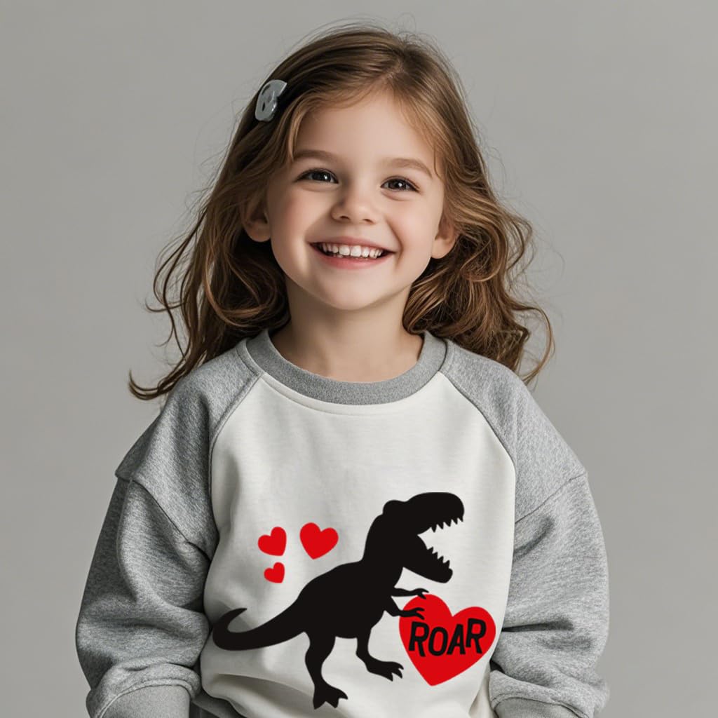 Xfsjgna Valentines Sweatshirts For Girls 6T Toddler Boys Valentine'S Day Dinosaur Heart Graphic Shirt Kids Long Sleeve Tops Gray