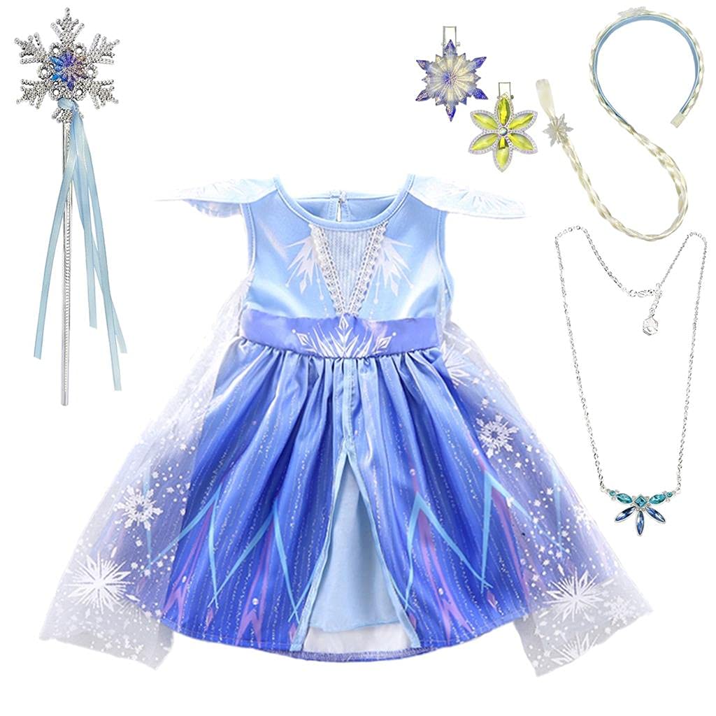 Dressy Daisy Toddler Girl Snow Queen Dress Up Costume Birthday Party Dress Outfit With Accessories 3T Blue 267