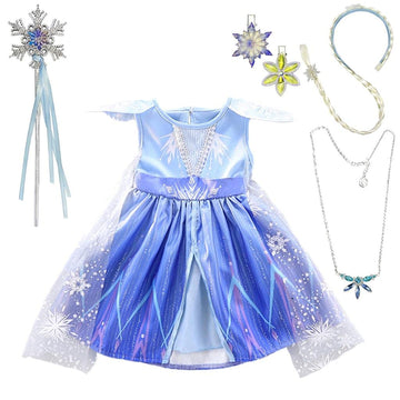 Dressy Daisy Toddler Girl Snow Queen Dress Up Costume Birthday Party Dress Outfit With Accessories 3T Blue 267