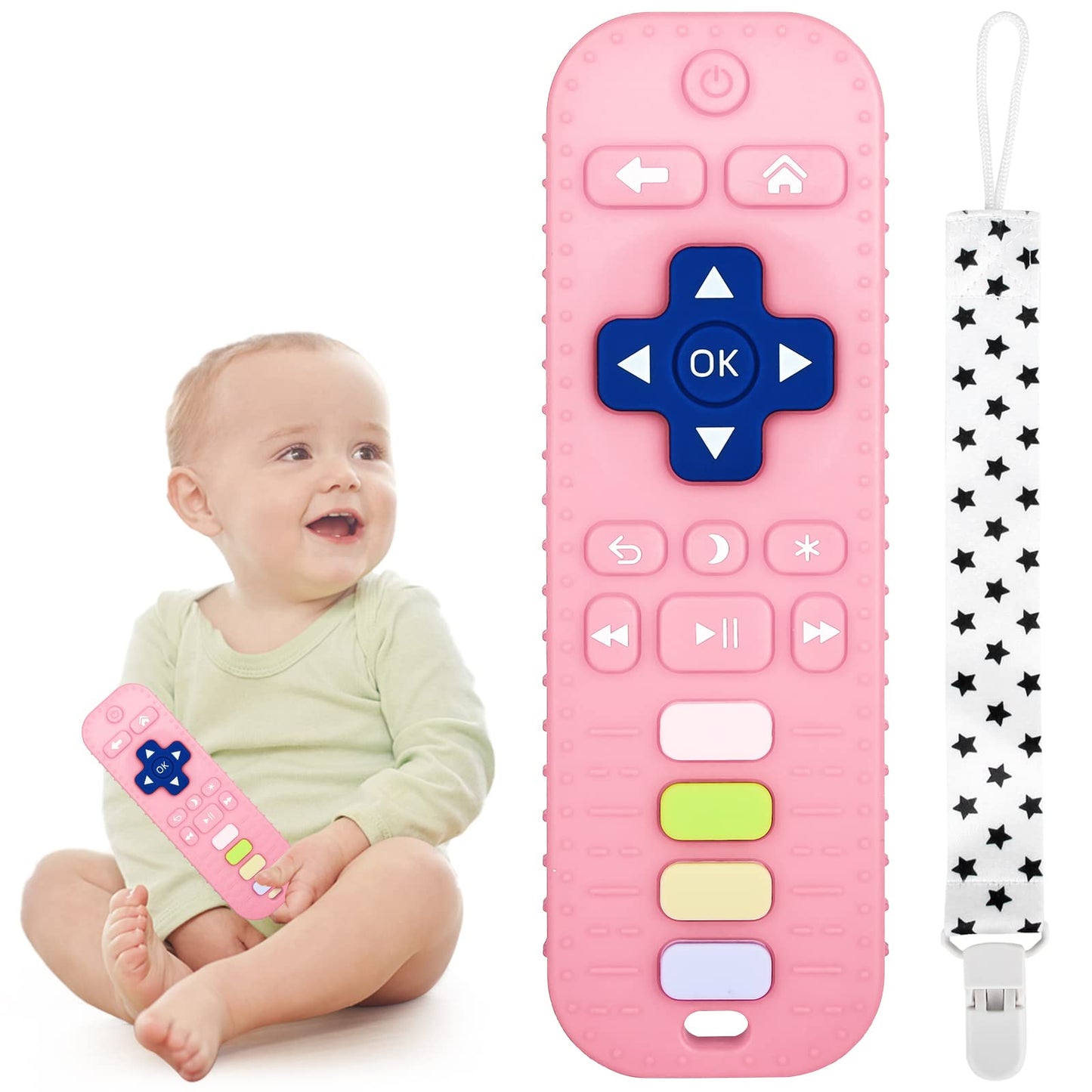 Chuya Silicone Remote Teethers Baby Teething Toys, TV Remote Teether for 3-6-12-18 Months Babies Infant Toddlers Baby Teething R