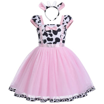Toddler Baby Girls Cow Dress Cosplay Birthday Princess Fancy Halloween Costume Tulle Tutu Dress Up Themed Party Christmas Outfit