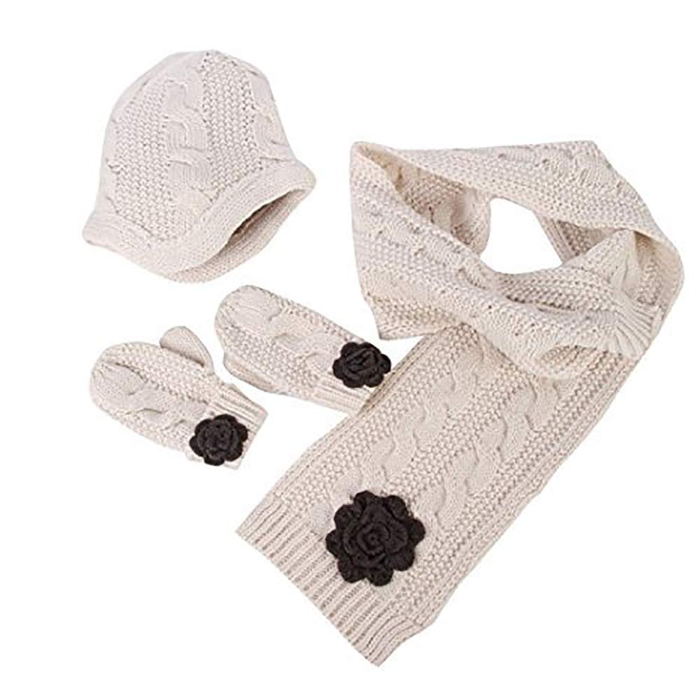 Ahyuan Baby Girls Warm Cable Knit Hat Scarf Mitten 3Pc Accessory Set