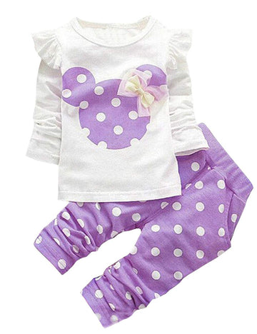 Cute Toddler Baby Girls Clothes Set Long Sleeve T-Shirt And Pants Kids 2Pcs Outfits (Whitepurple, 6M)