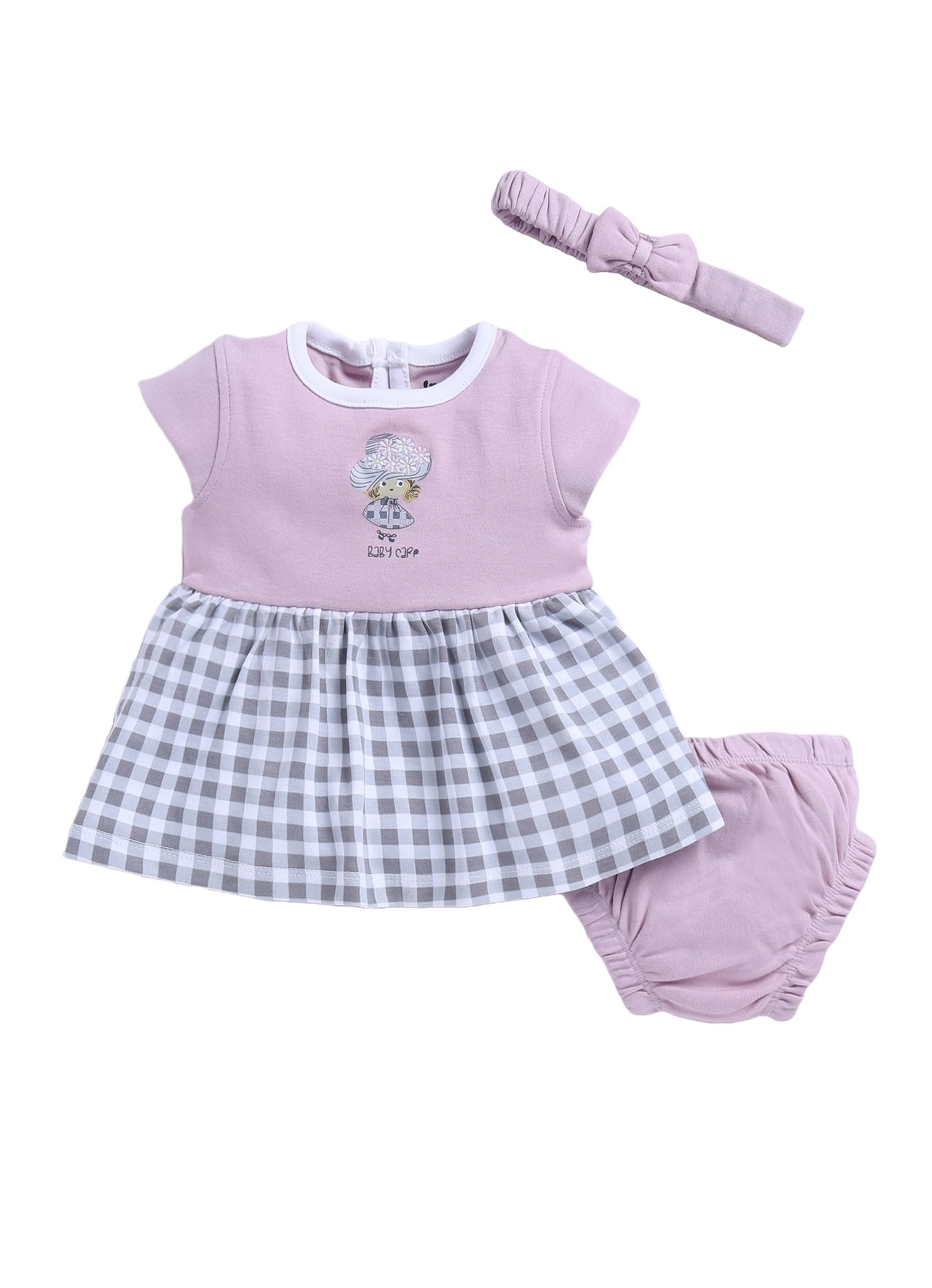 Smart Baby Cotton Frock Set With Headband & Bloomer For Baby Girls  Soft Interlock Cotton Short Sleeves Girl Dress (Purple Colo