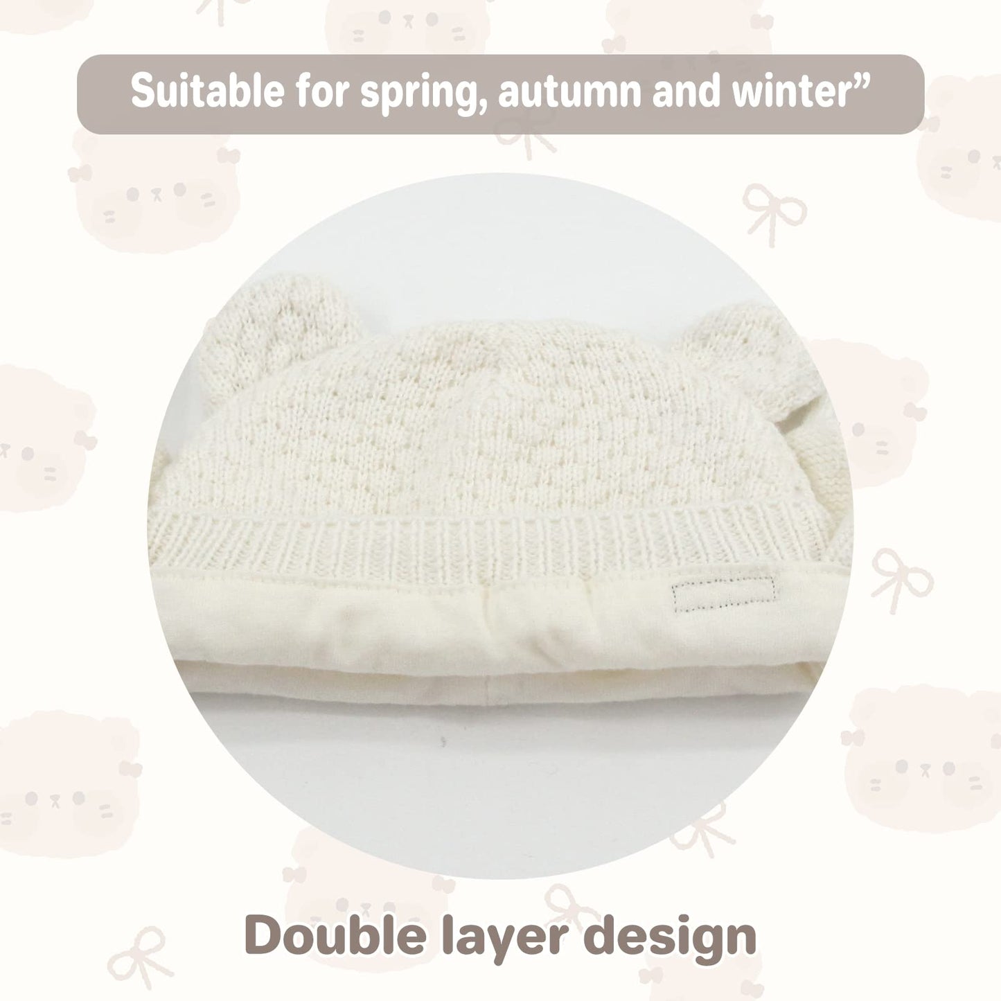 Duoyeree Kids Baby Hat Soft Warm Cable Knit Beanie Toddler Girl Fall Winter Hats (White And Grey, 12-18 Months)