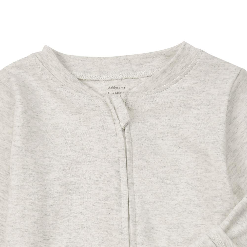 Aablexema Baby Footie Pajamas With Mittens - 3Pcs Infant Footed Sleeper Cotton Sleepwear Outfits(9-12M, White/Grey/Dot)