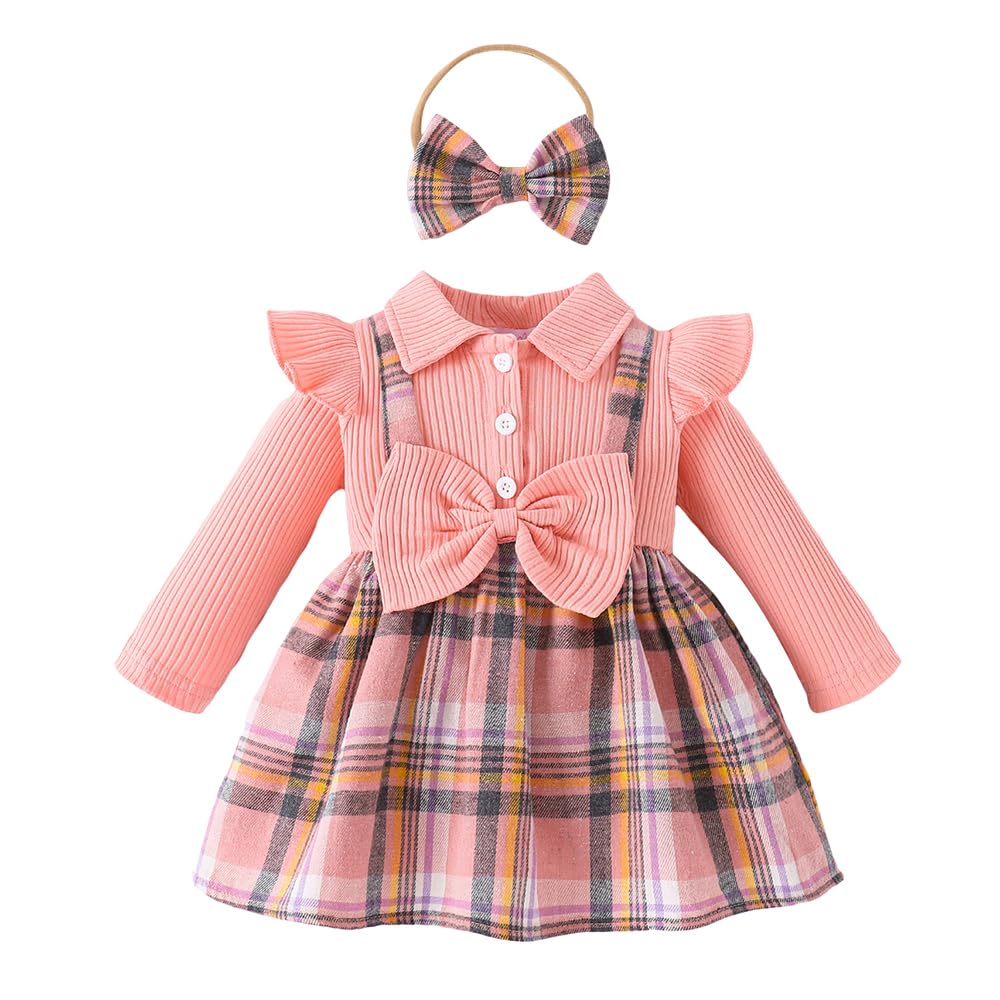 Hopscotch Baby Girls Plaid Print Full Sleeves Pink Casual Dresses For Ages (1824 Months)