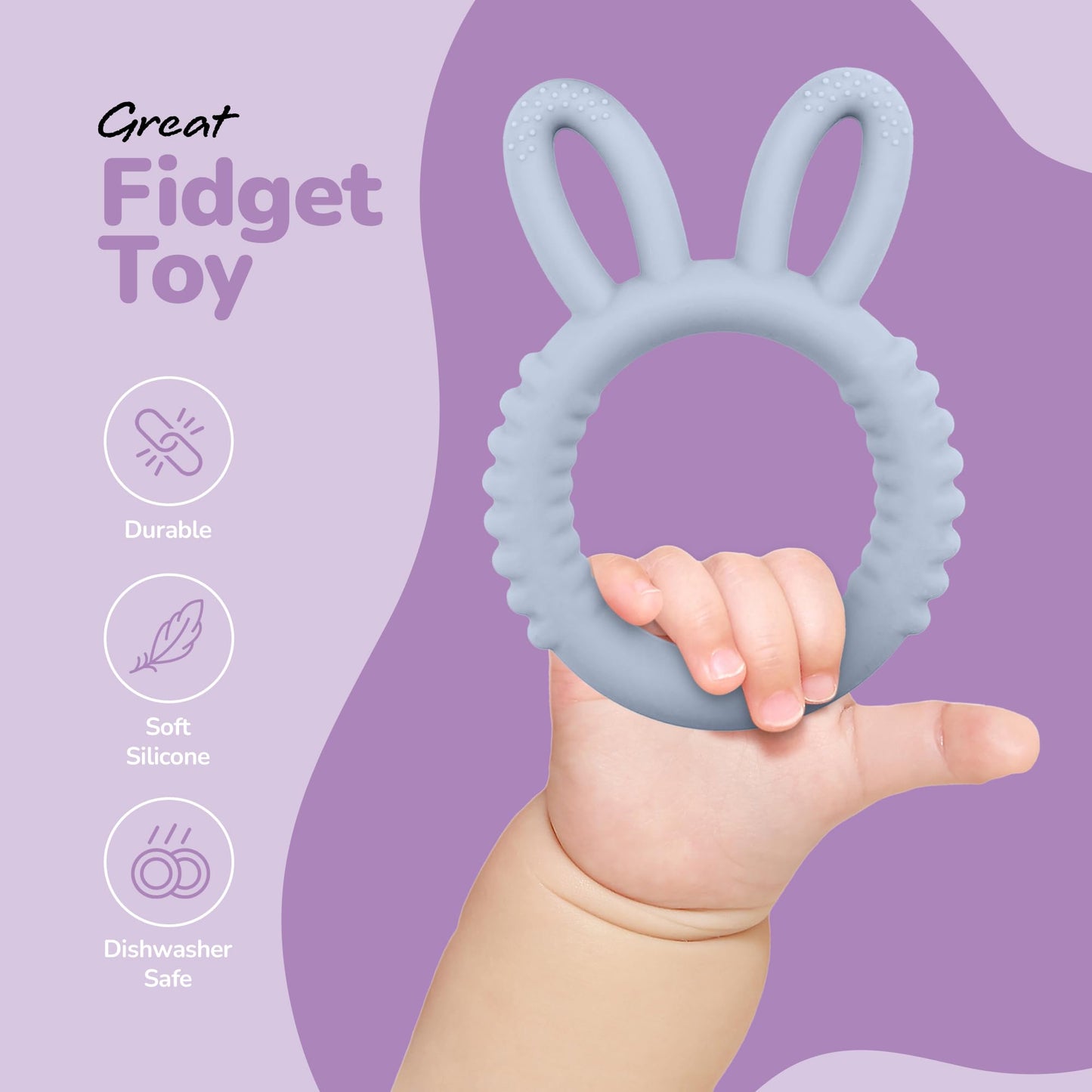 Artcreativity Bunny Teethers For Baby - Set Of 2 Teething Rings - Silicone Baby Teething Toys - Easter Basket Stuffers For Babie