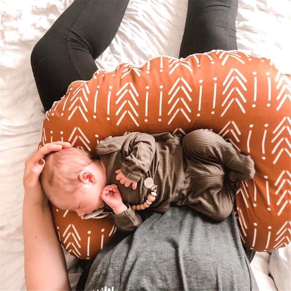 Nursing Pillow Cover Stretchy Cotton Pillow Slipcovers For Breastfeeding Moms Two-Sided Design (Black Brown Dinosaur)