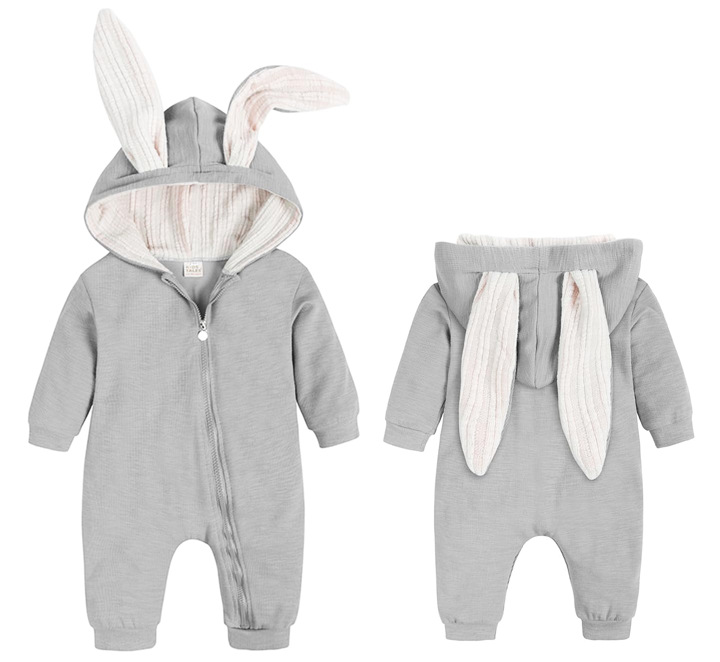 Agqt Baby Boys First Easter Romper Bunny Ear Halloween Animal Costumes Bodysuits Long Sleeve Hoodie Outfit Gray Size 12-18 Month