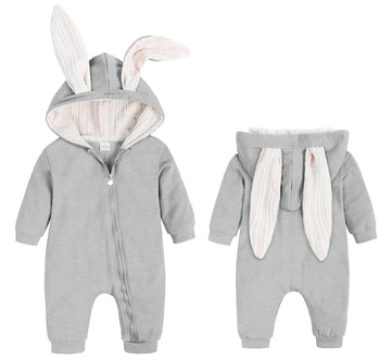 Agqt Baby Boys First Easter Romper Bunny Ear Halloween Animal Costumes Bodysuits Long Sleeve Hoodie Outfit Gray Size 12-18 Month