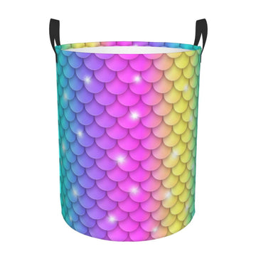 Pevtufa Rainbow Scales2 Foldable Laundry Basket Organizer,Fabric Clothes Toy Storage Basket Nursery Hamper Storage Bin For House