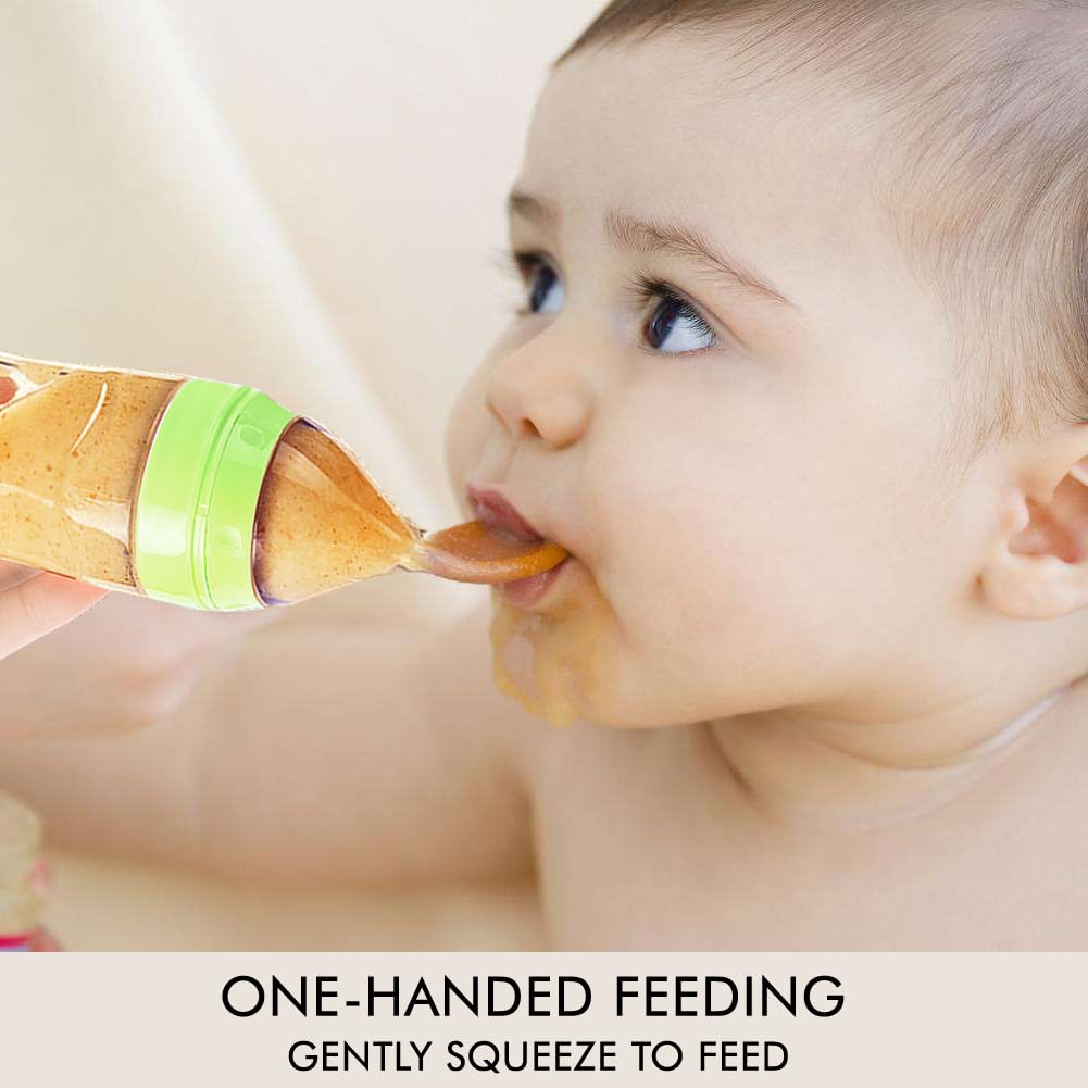 Matyz Silicone Baby Food Dispensing Spoon (Green, 4Oz / 120Ml) Squeeze Feeder With Spoon - Spoon Bottle For Baby - Baby Spoon Fe
