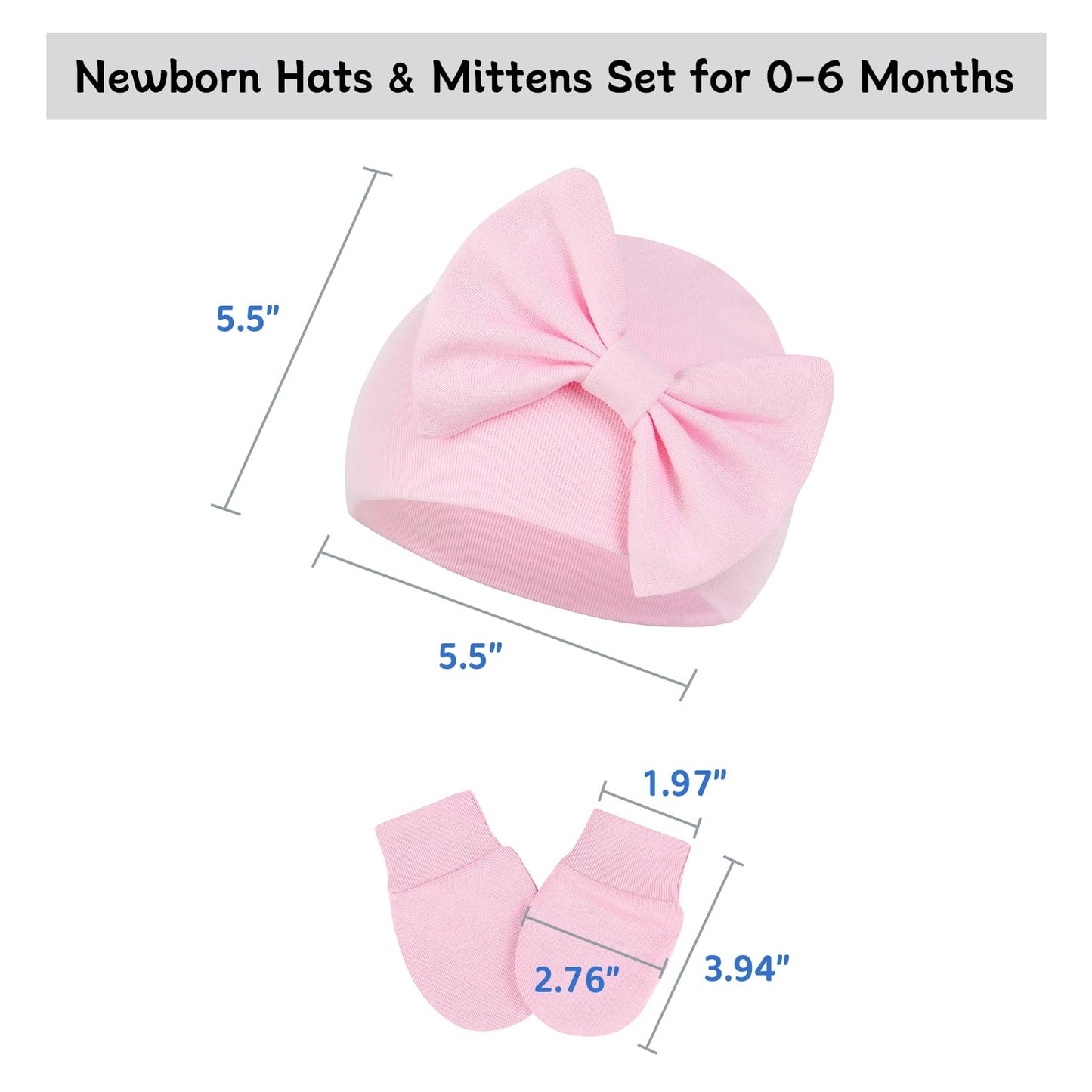 Century Star Newborn Girls Hats Baby Hat And Mitten Set Big Bow Knit Infant Headbands Winter Baby Hat For Girls A White & Pink &