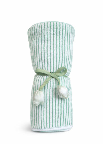 Hi mom Baby Hooded Towel, Soft Striped Texture, with Decorative Floral Ribbon (Green, 60X120)
