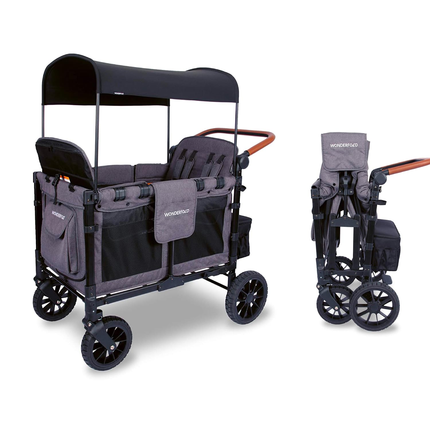 Wonderfold W4 Luxe Quad Stroller Wagon Featuring 4 High Face-To-Face Seats With Magnetic Buckle 5-Point Harnesses And Adjustable