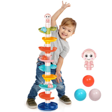 FUN LITTLE TOYS Ball Drop Toys for Toddler 1-3, 9 Layer Roll Swirling Ball Tower with 3 Balls, Ball Run Ramp for Baby Learning D