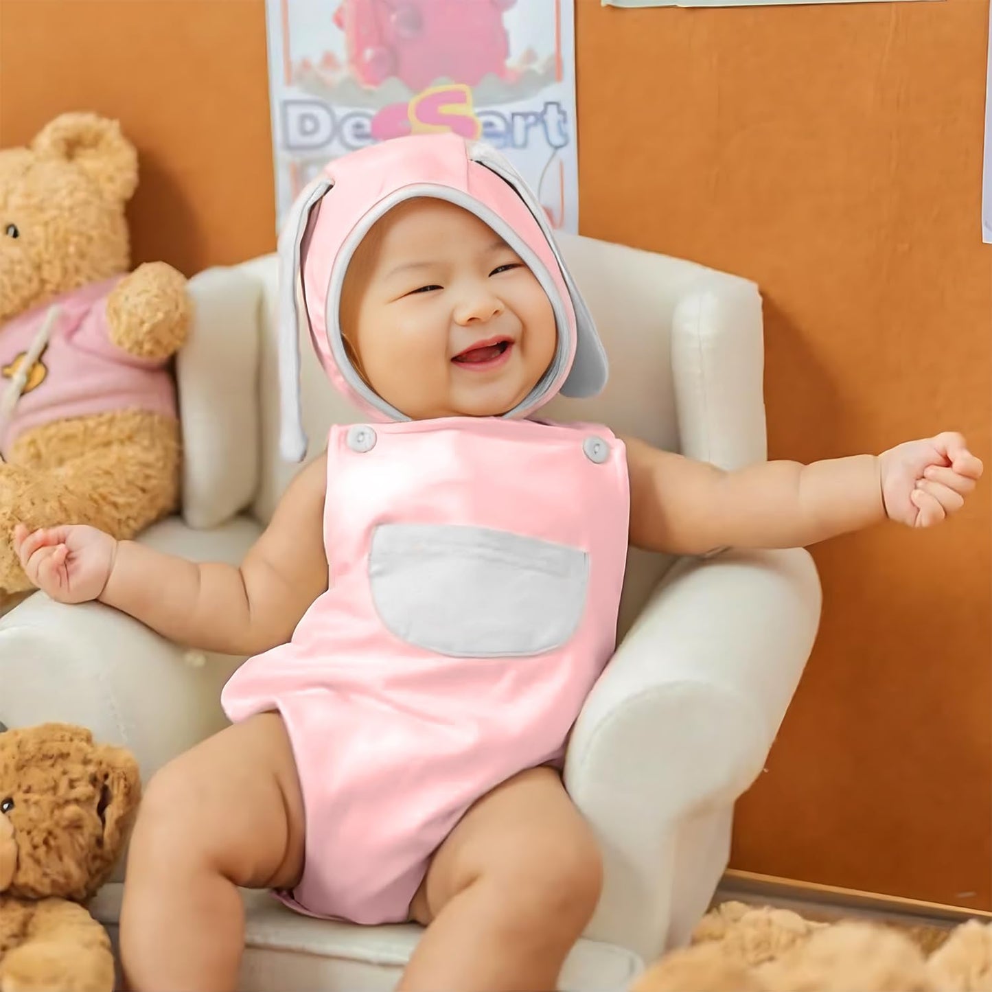 Agqt Baby Girls 1St Easter Outfit Set Halloween Bunny Costume One Piece Romper Overalls With Rabbit Ear Hat Pink Size 12-18 Mont