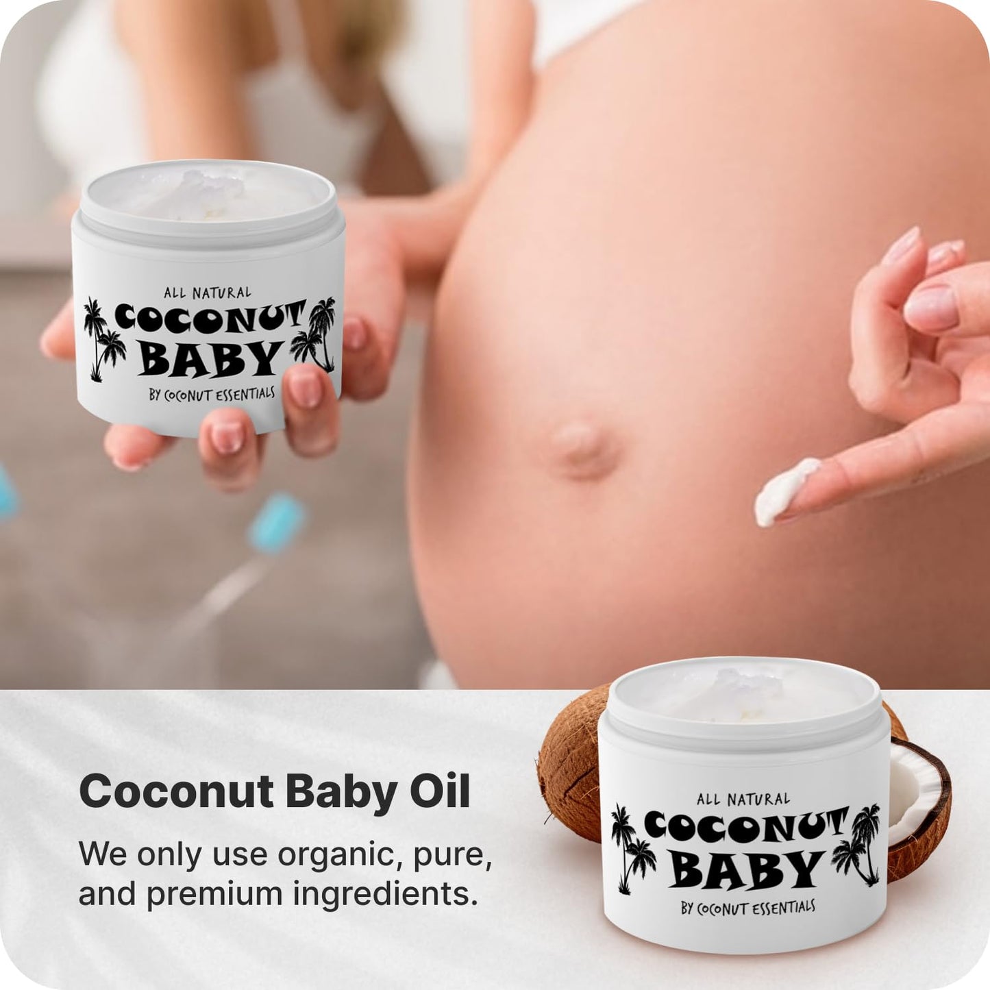 Coconut Essentials | Coconut Baby Oil, Natural & Organic Moisturizer, Hair Oil For Cradle Cap Treatment, Newborn Sensitive Skin,
