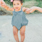 Rufflebutts Baby/Toddler Girls Light Wash Denim Bow-Front Bubble Romper - 3-6M