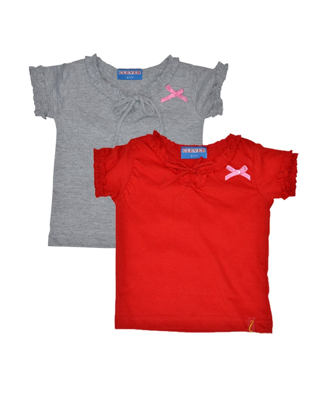 Clever Baby Girls Tshirt(ZCGT004GRYRED03 Month_GreyRed_03 Month)