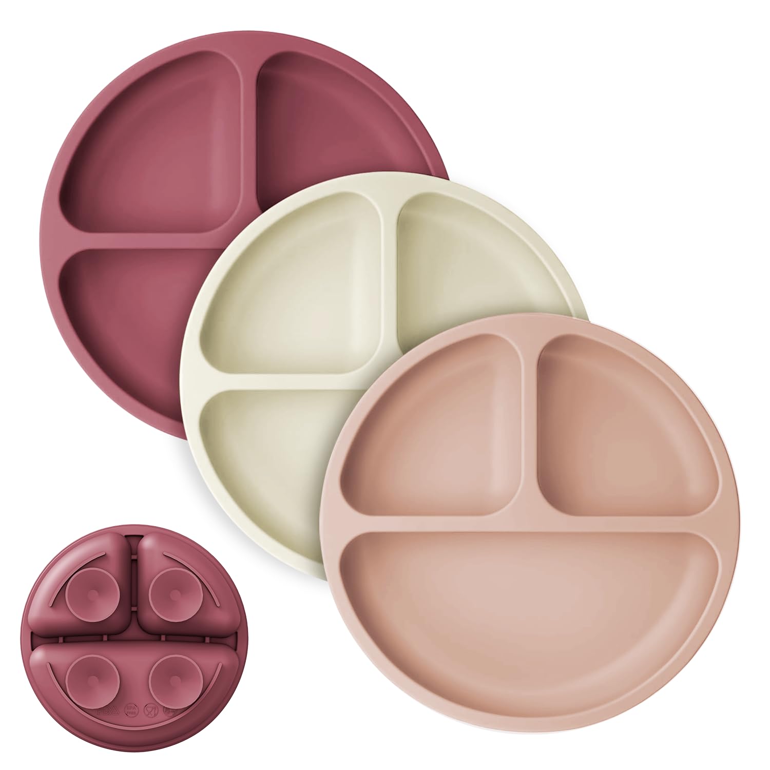 Cutebe 3 Pack Suction Plates For Baby Food Grade Silicone Baby Plates With Suction Microwave & Dishwasher Safe Toddler Plates Di