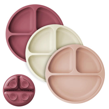 Cutebe 3 Pack Suction Plates For Baby Food Grade Silicone Baby Plates With Suction Microwave & Dishwasher Safe Toddler Plates Di