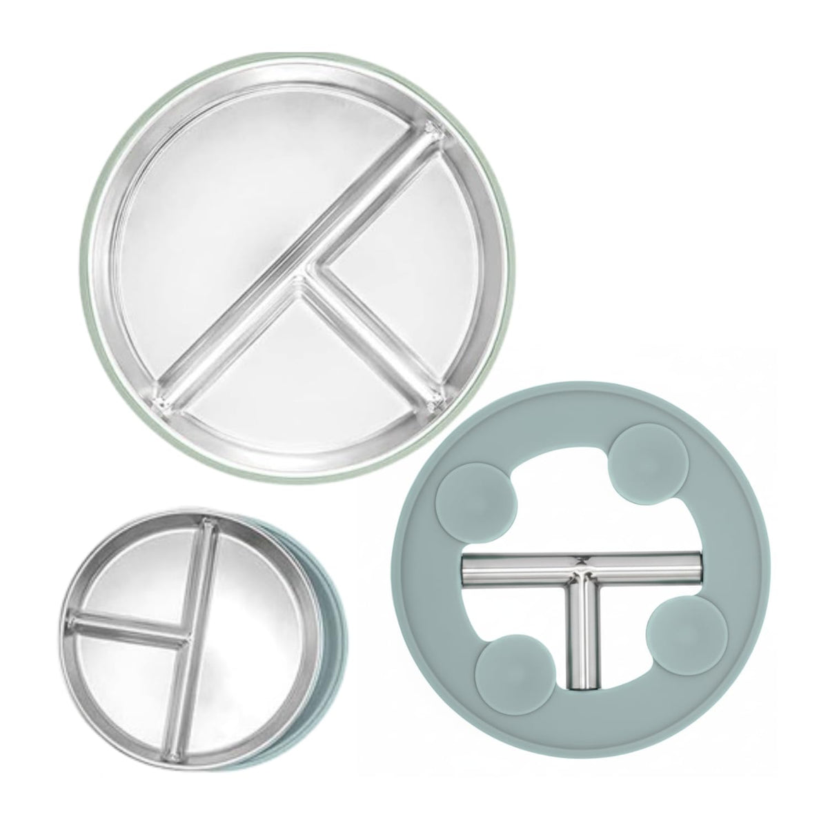 Raggle Stainless Steel Kids Plates Suction Plate For Baby,Divided Toddler Plates With Removable Silicone Sleeves For MessFree F