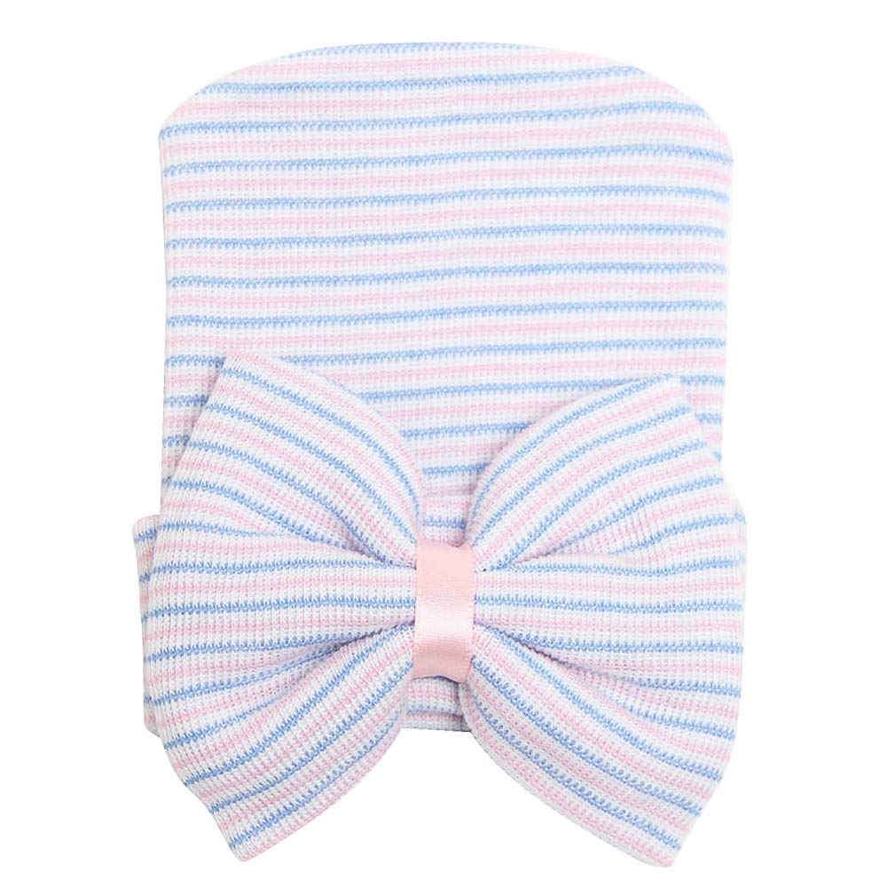 Zando Newborn Hospital Hat Toddler Beanie Baby Boy Girl Knot Headbands With Big Bows Infant Baby Nursery Caps White & Blue & Pin