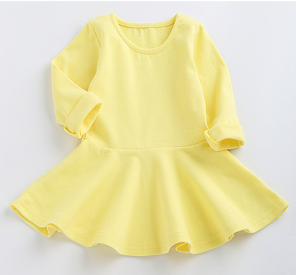 Gsvibk Baby Girls Cotton Dress Toddler Solid Dresses Girl Casual Ruffle Dresses 476 Yellow 110