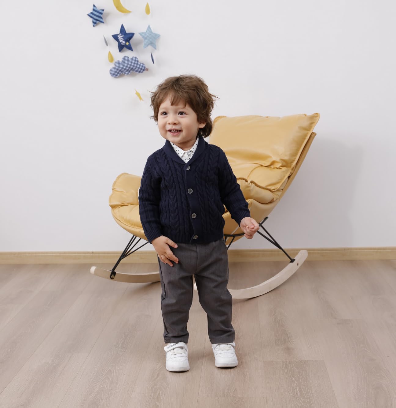 Feidoog Infant Baby Boys Cardigan Crochet Sweater V-Neck,Toddler Knit Button Up Knitted Pattern Pullover Sweatshirt,Blue,18-24