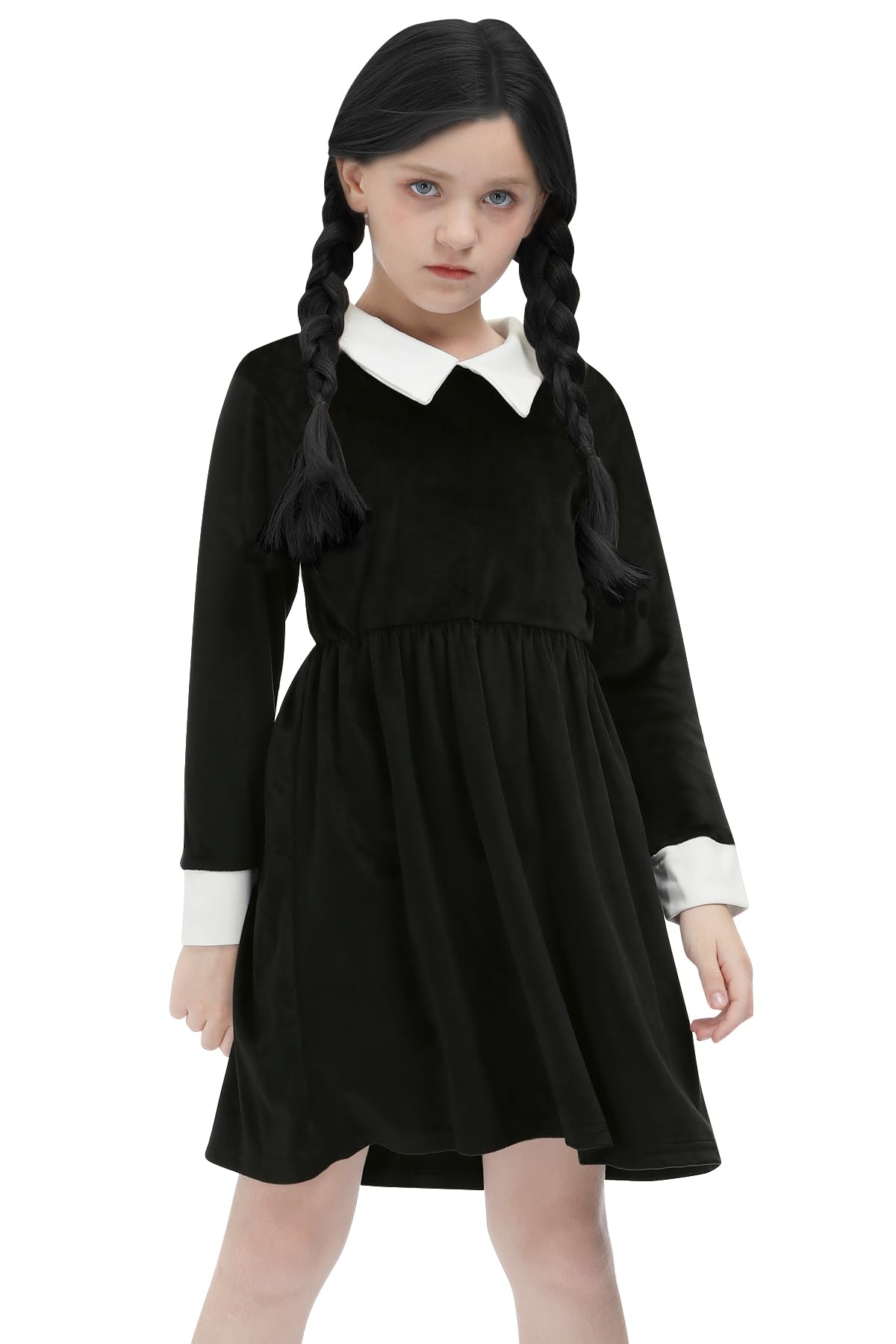 Besserbay Halloween Girl'S Long Sleeve Flare Velvet Midi Dress Black 11-12 Years