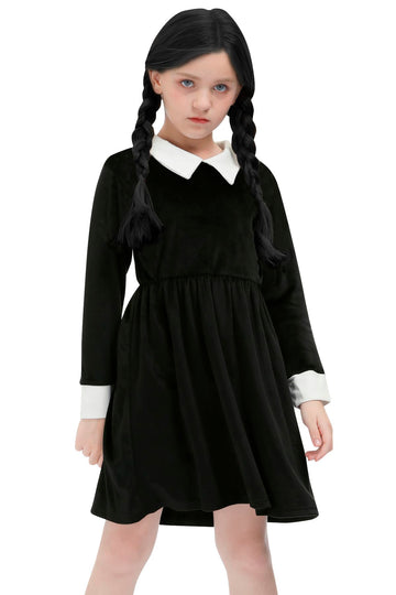 Besserbay Halloween Girl'S Long Sleeve Flare Velvet Midi Dress Black 11-12 Years