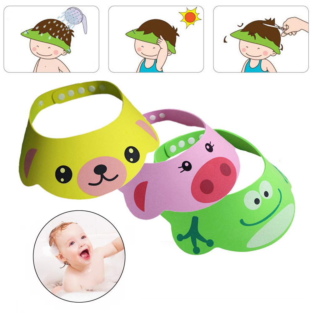 3Pcs Baby Shower Bathing Cap Cartoon Frog Pig Bear Shampoo Hat Protection Bathing Visor Cap With Four Gear Adjustments By Rely20