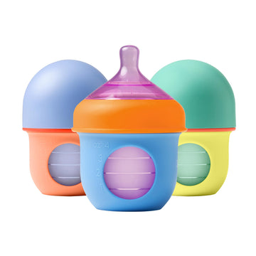 Boon Nursh Reusable Silicone Pouch Baby Bottles - Slow Flow Nipple - Silicone Baby Bottle Pouch And Nipple - Baby Feeding Essent