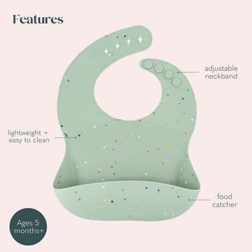 Ava + Oliver Waterproof Silicone Bib Set With Adjustable Neck Closure - Durable Silicone Bibs For Babies - Set Of 2 (Mint Confet