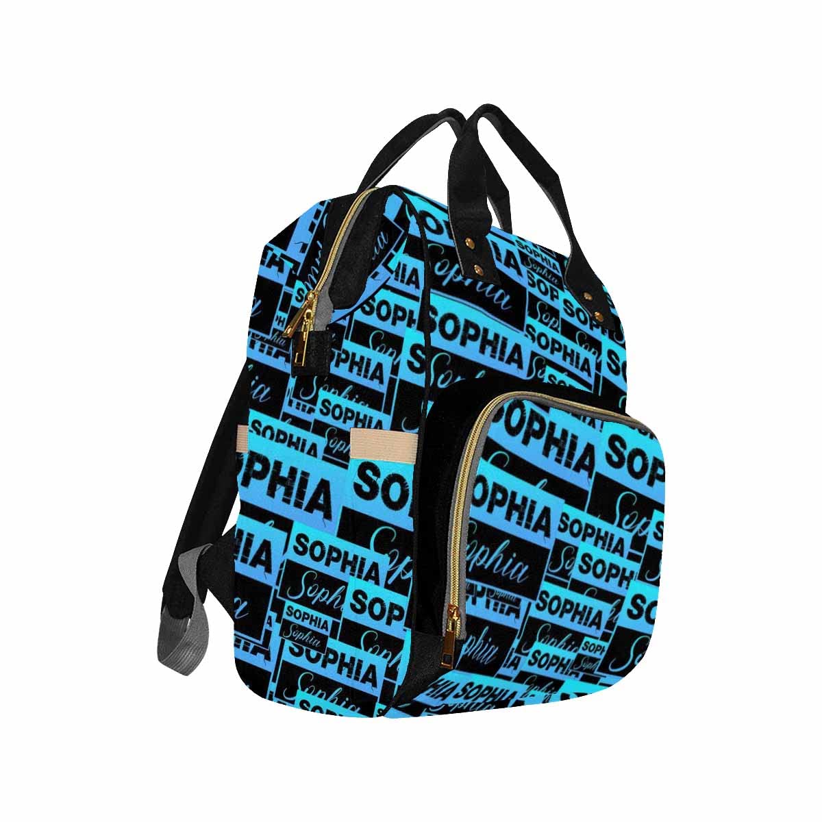 Personalized Name Diaper Backpack, Custom Blue & Black Name Diaper Bag Mummy Nursing Baby Bag Casual Travel Daypack Bag Fashion
