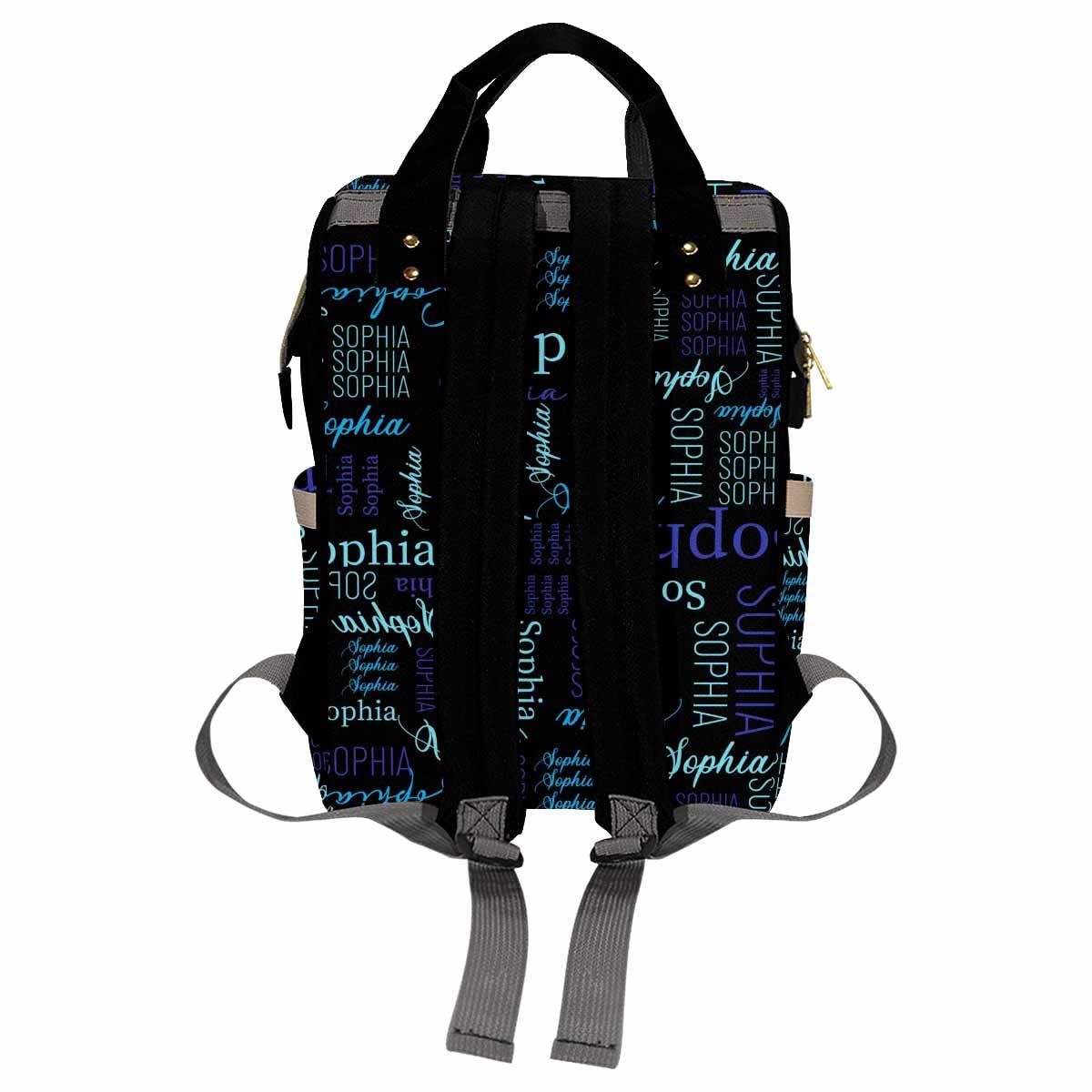 Artsadd Custom Monogram Baby Backpack For Mom Gifts, Personalized Blue And Black Diaper Backpack With Stroller Straps Large Capa