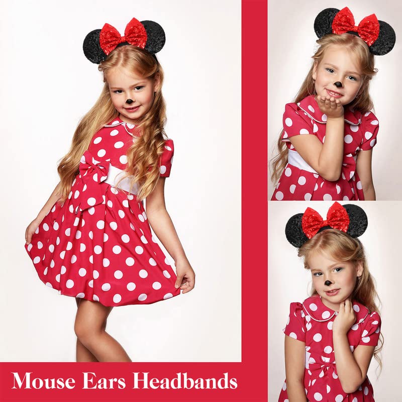 Etluk Mouse Ears Headband, Mouse Ears Sequin Bow Headbands For Women Girls, Cosplay Accessories Party Decorations (Red Bow)