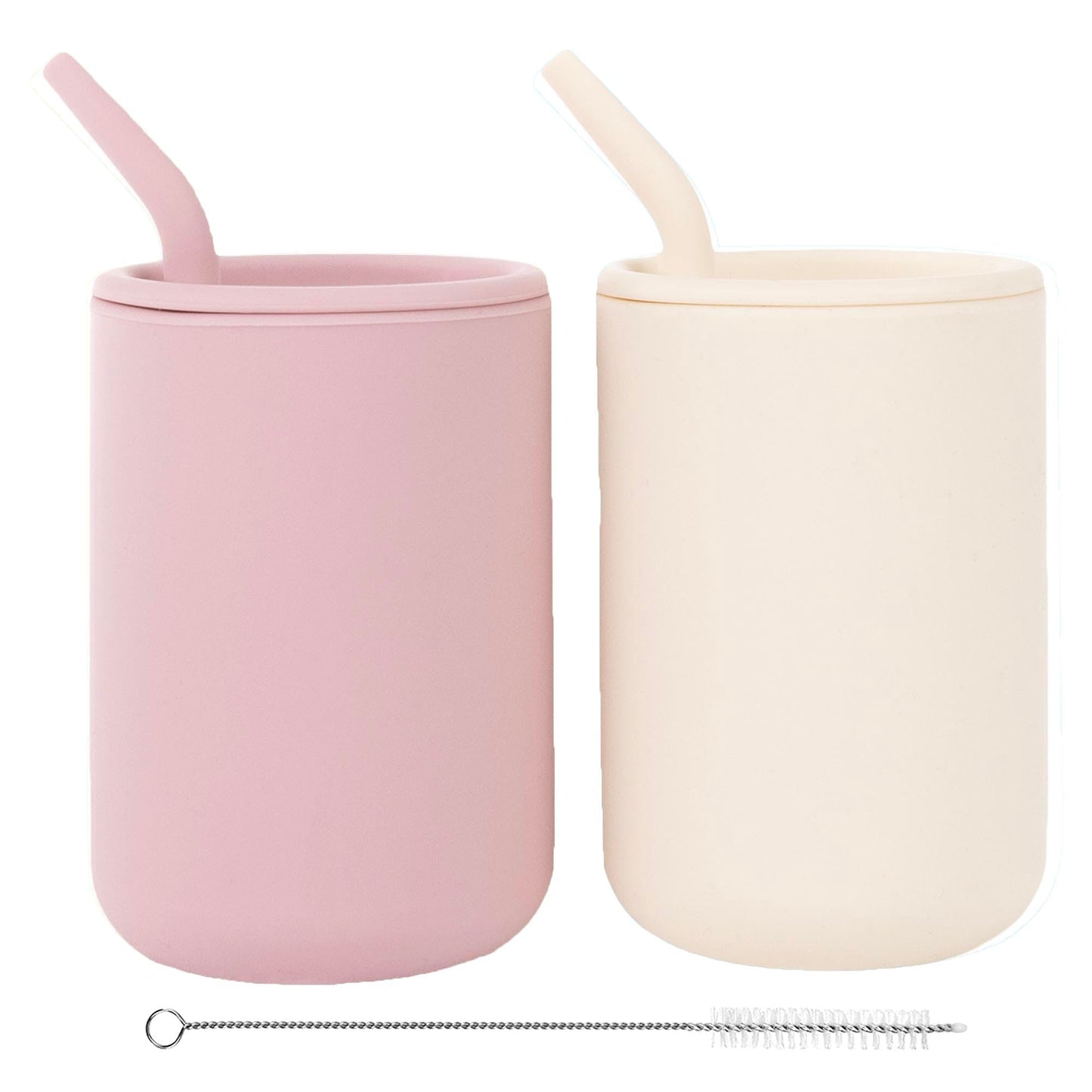 Weesprout Silicone Baby Cups With Straws And Lids, 4 & 8 Oz Options, Set Of 2, Food Grade Toddler Training Container, Built In S