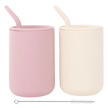Weesprout Silicone Baby Cups With Straws And Lids, 4 & 8 Oz Options, Set Of 2, Food Grade Toddler Training Container, Built In S