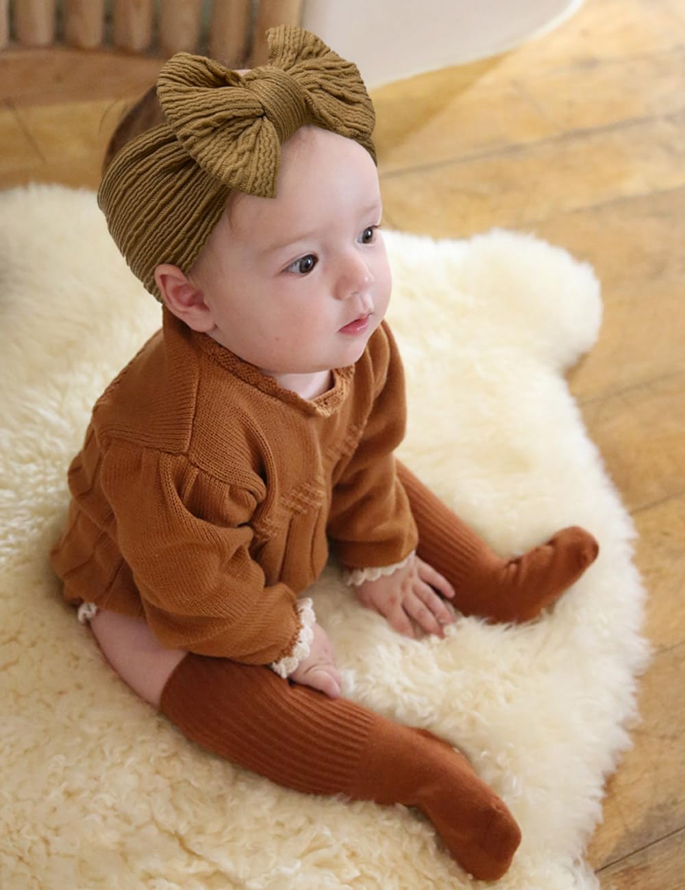 Zurlefy Rust Baby Headbands Bows, Brown Nylon Headband Bow For Baby Girls Infant Head Wraps Newborn Toddler Unisex Gifts(03H-05)