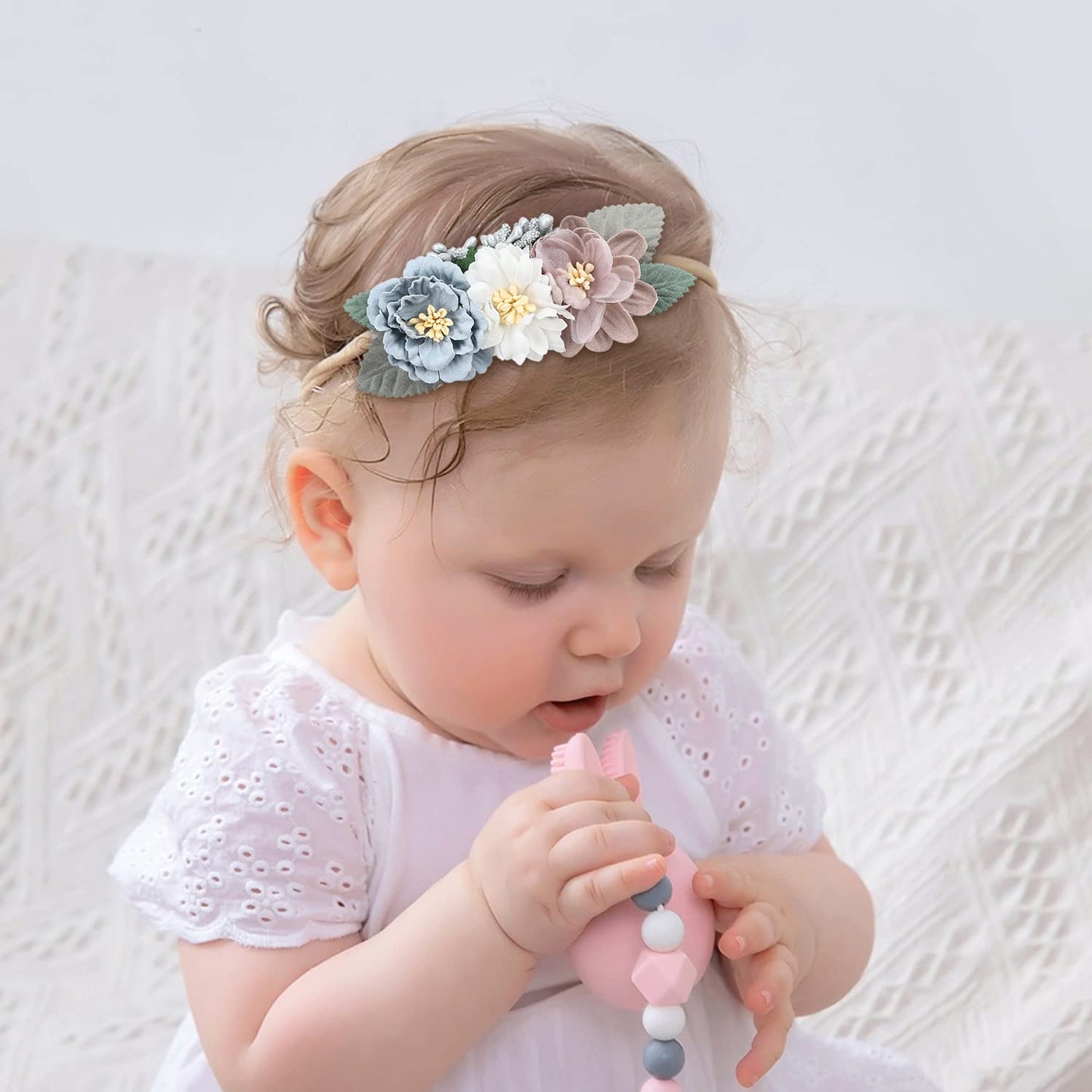 Cinaci 5 Pieces Super Stretchy Soft Baby Flower Nylon Headbands Floral Crowns Tiaras Hairbands Hair Accessories For Baby Girls N