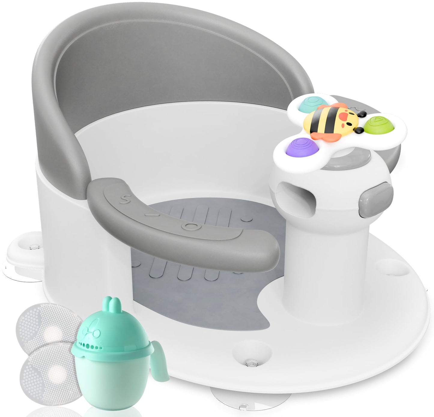 BEBELEH Bath Seat for Babies 6 Months & Up - Safe Infant and Toddler Bathtub Seat for Sitting Up - Tub Seat for Shower (Gray)