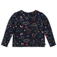 Cotton Printed Jersey Knit Long Sleeves Top, Navy, 1218M