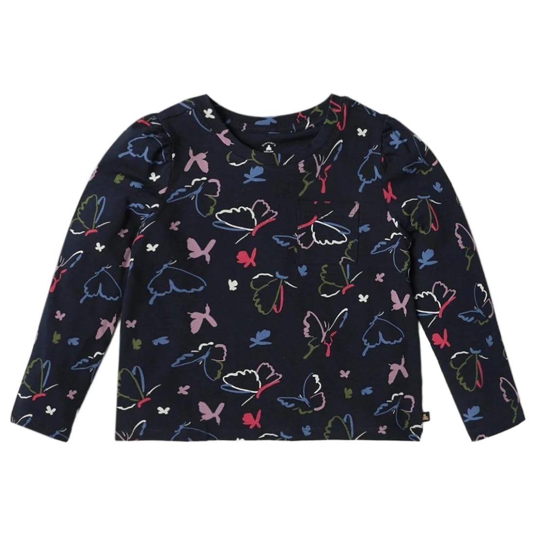 Cotton Printed Jersey Knit Long Sleeves Top, Navy, 1218M