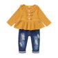 Baby Girl Clothes Outfits Ruffle Long Sleeve Shirt Ripped Denim Jeans Pants Infant Fall Winter Baby Clothes Girl 6-12 Months Yel