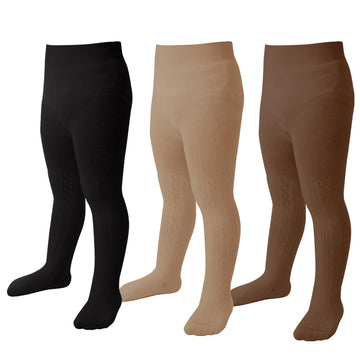 Marchare Baby Girls Tights Thick Solid Cable Knit Leggings Winter Warm Stockings For Toddler Girls 0-3 Months Black/Karki/Brown